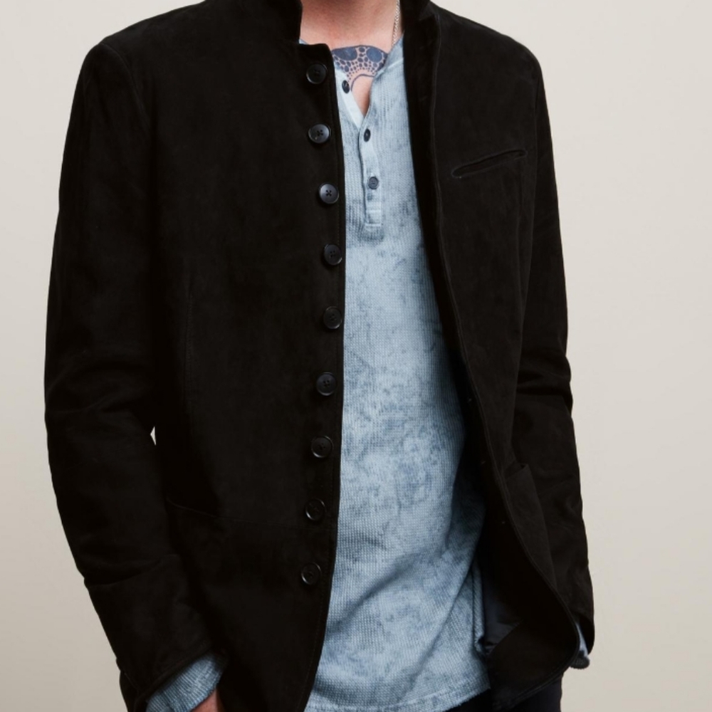 John varvatos SUEDE MULTI-BUTTON JACKET black size 50 M